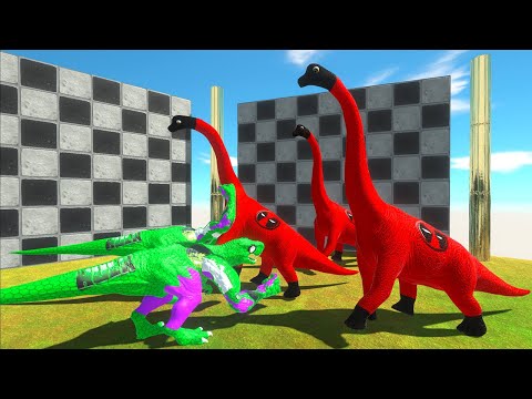 2X HULK T-REX vs 3X DEADPOOL BRACHIO VS SPIDERMAN DRAGON DEATH FALL - Animal Revolt Battle Simulator