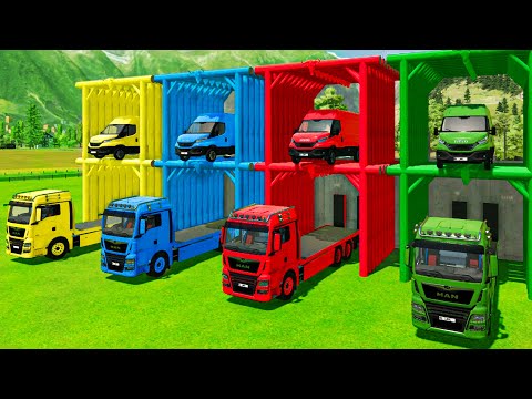 GARAGE OF COLORS ! TRANSPORTING IVECO DAILY VANS WITH COLORED TRUCKS - Farming Simulator 22
