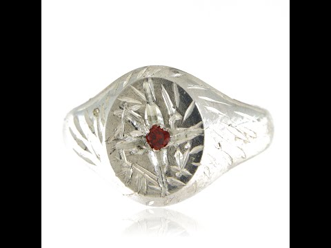 Inel Argint 925 Barbatesc Simbol Raze Solare Cubic Zirconia Rosu - Energie si Forta