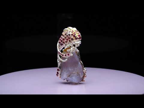 Срібна брошка з натуральними Родолітами Сапфіром і Халцедоном видео
