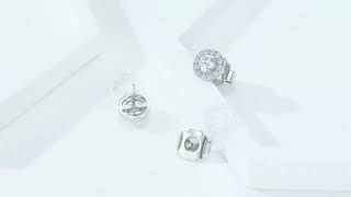 Rhodium Plated over Brass Halo Stud Earrings with Clear Cubic Zirconia Related Video Thumbnail