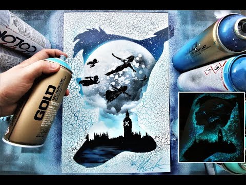 Peter Pan GLOW IN DARK - SPARAY PAINT ART - by Skech Video