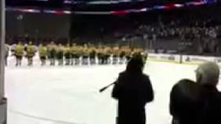 Caroline Ringle singing National Anthem at Prudential Center
