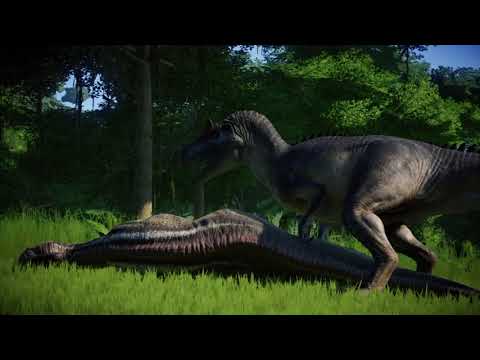 Jurassic World Evolution Big AL hunts and kills a Parasaurolophus