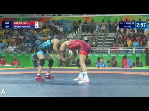 1/8 FW - 53 kg: H. MAROULIS (USA) df. X. ZHONG (CHN) by TF, 10-0
