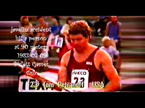 Tom Petranoff (USA) had javelin accident hit a person at 90 meters 1983-07-09 Bislett Games Oslo