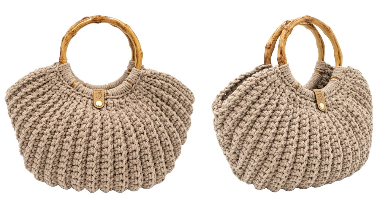 Crochet Tutorial, Right Hand Version, Shell Ribbed Handbag, 3mm Braided Cotton Cord