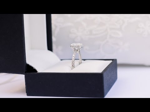Profile of 1.75ct Cushion Cut Lab Diamond Ring with Halo and Diamond Band in Platinum | Ada Diamonds
