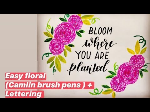 Easy Floral | How to Draw Flowers And Leaves With Colors | Quote In Cursive Writing
