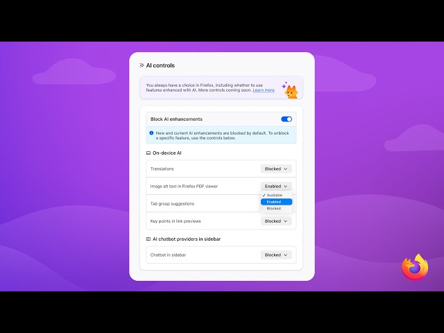 Mozilla adding option to disable generative AI features in Firefox browser