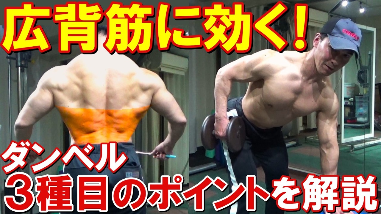 ダンベル3種目で広背筋に確実に効くフォームのポイントを解説！背中のトレーニングが苦手な方必見です！
