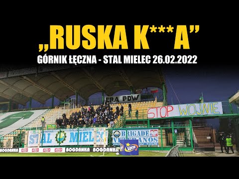 "RUSKA K***A" - doping kibiców Stali Mielec podczas wyjazdu do Łęcznej 26.02.2022