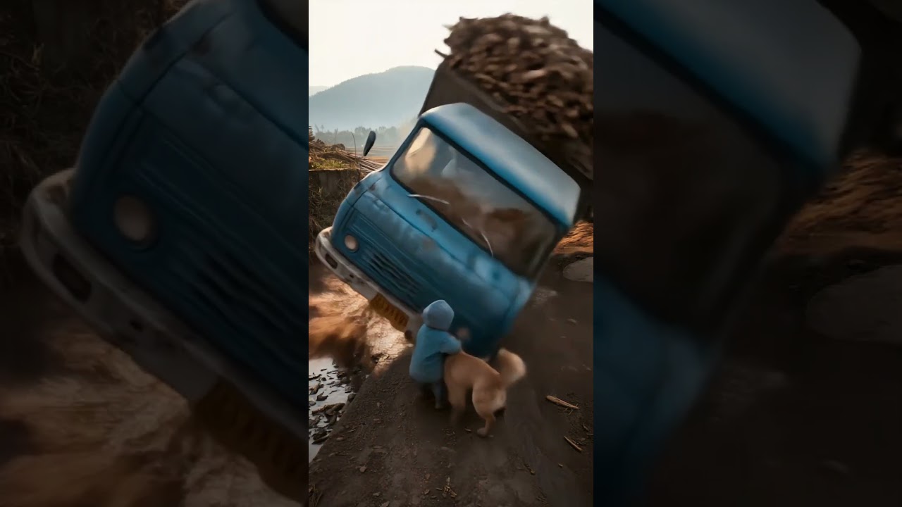 Dog carries baby out of truck after it rolls out of control to avoid children.