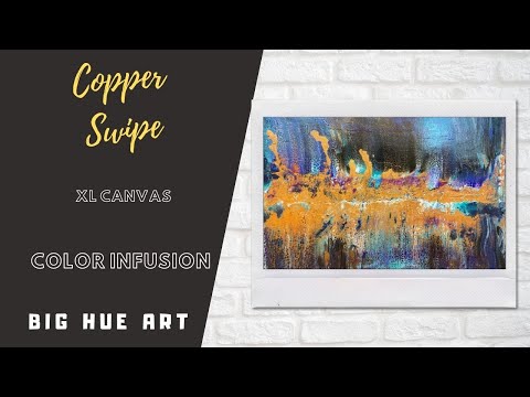 Acrylic Swipe with Copper and Blue | Fluid Paint Pour with Metallic Color