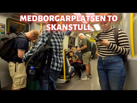 Subway trip from Medborgarplatsen to Skanstull. Tunnelbana in Stockholm Sweden