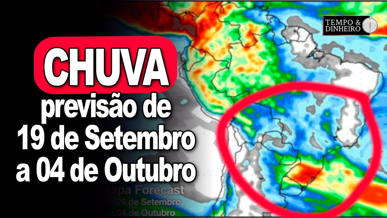 Previsão de chuvas no Sul e escassas no Brasil Central entre os dias 29 de setembro e 04 de outubro