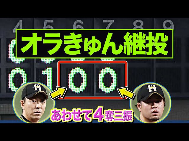 【左腕リレー】ファイターズ・宮西尚生・堀瑞輝『北のオラきゅん継投』で2回4K