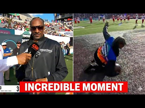 Incredible moment Snoop Dogg interrupts interview to make stunning catch