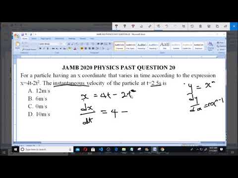 JAMB 2020 PHYSICS PAST QUESTION 20 Instantaneous Velocity