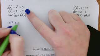 Algebra 2 Reveal: 6.1 Operations on Functions Ex 1-2