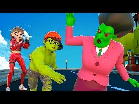 Hero Nick Hulk Protect Tani and City from Evil Alien Zombie Miss T - Scary Teacher 3D Kingmo City