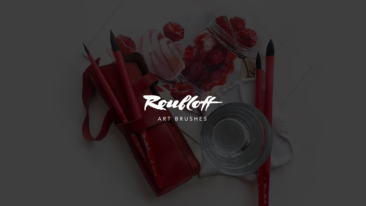 Кисть соболь-микс круглая Roubloff "Aqua Red" ручка короткая красная, покрытие обоймы soft-touch видео