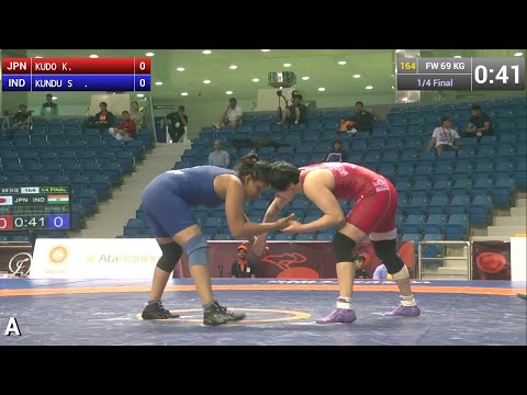 1/4 FW - 69 kg: K. KUDO (JPN) df. S. KUNDU (IND) by FALL, 6-0