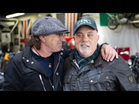 Billy Joel & Brian Johnson take a tour of Billy's motorcycle shop in Oyster Bay, NY