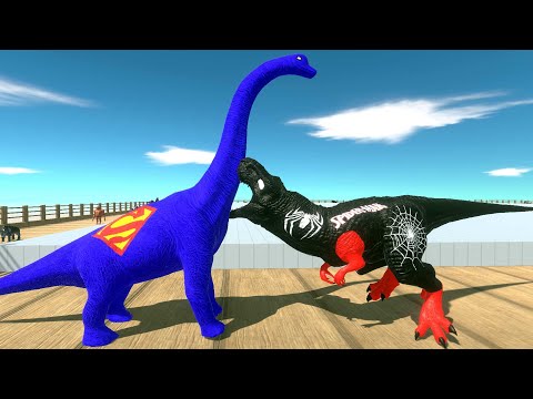 DARK SPIDERMAN T-REX vs SUPERMAN BRACHIOSAURUS DEATH RUN - Animal Revolt Battle Simulator