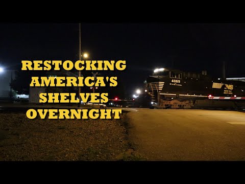 S02E169 Restocking America's Shelves Overnight (Norfolk Southern, Intermodal, Stack Train, Night)