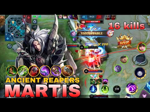 16kills + Martis Unstoppable Gameplay | Best Build 2022 | mobile legends bang bang.