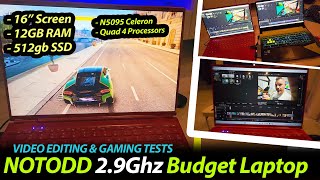 16" NOTODD N600 2.9 ghz Quad-Core Laptop Review - Gaming Video Edit Tests - Best Budget Laptops 2025