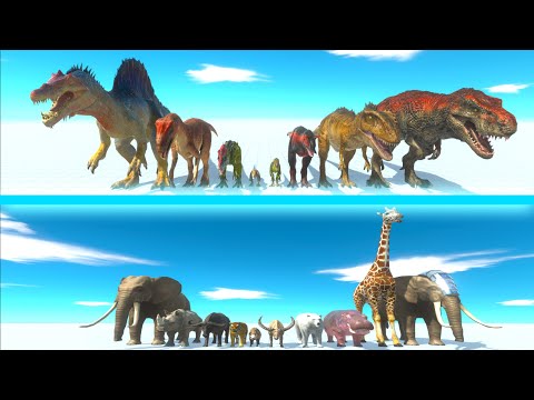 NEW CARNIVORE DINOSAURS Team vs MODERN MAMMALS Team - Animal Revolt Battle Simulator ARBS