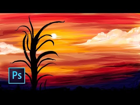 Photoshop Speed Art landscape Sunset Painting digital Basic 2018