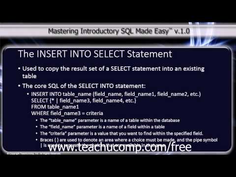 Sql Training Structured Query Language Tutorial The Insert Into Select Statement Lesson