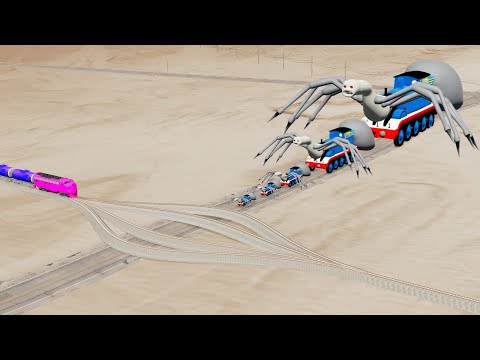 Big & Small Cursed Thomas the Tank Engine EXE Vs Intersecting Rail Tracks Vs Train - BeamNG.Drive