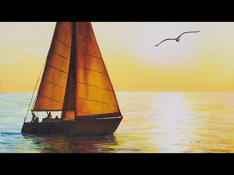 Easy Sunset Sailboat Acrylic Painting LIVE Tutorial