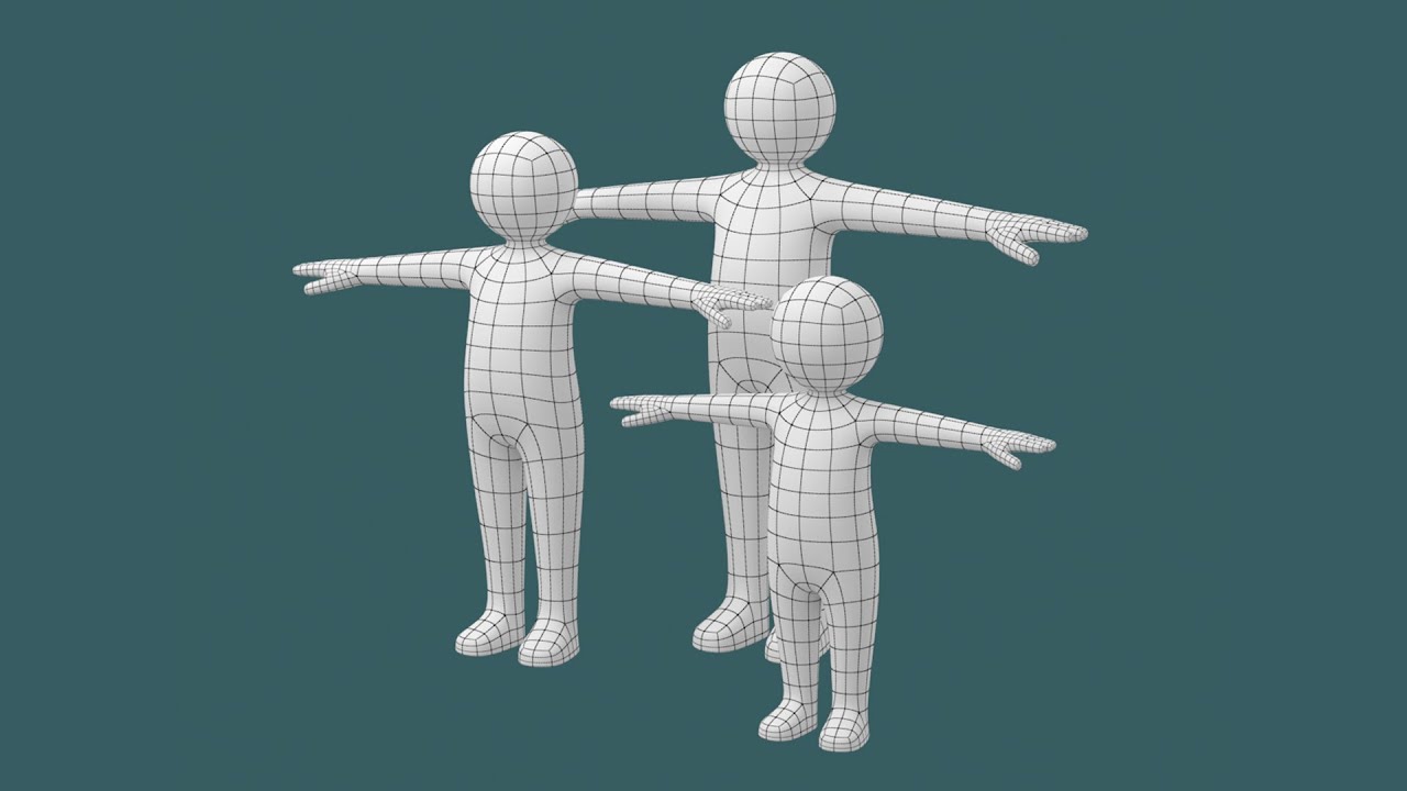 Stickman Kids in T-Pose BUNDLE 3D Model