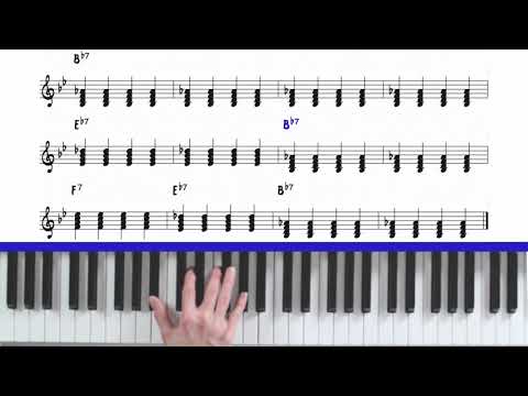 Beginner Jazz Piano Lesson #10 - Bb Blues Progression in Quarter Notes