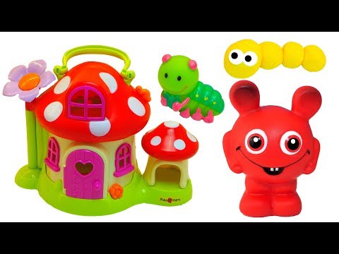 Babblarna leker kurragömma och gör roliga larver i Play Doh lera i olika färger - Lek och lär