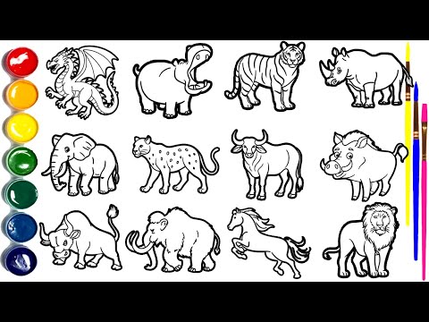 🖍️ How to Draw 12 Animals for Kids  Step by Step Easy Drawing Tutorial 🐉🦁🐘🐎