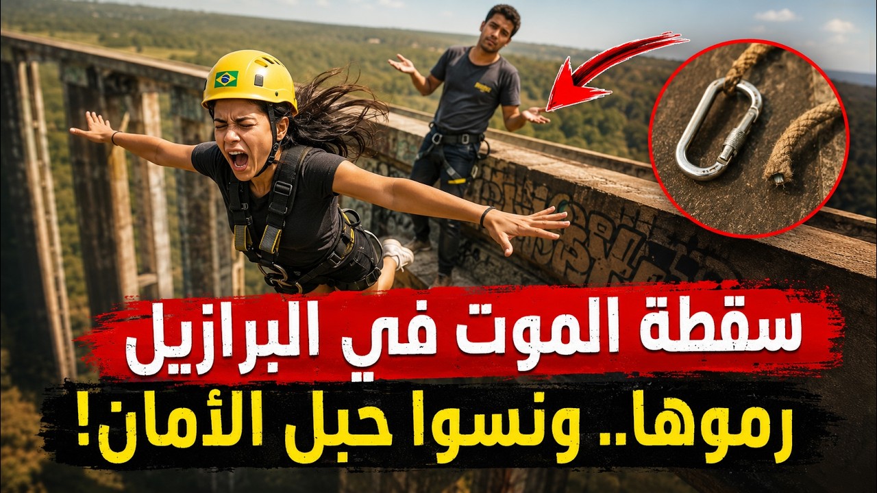 لحظة وفاة شابة برازيلية بعد سقوط مروع من أعلى جسر للمغامرات بسبب انهم نسوا ير