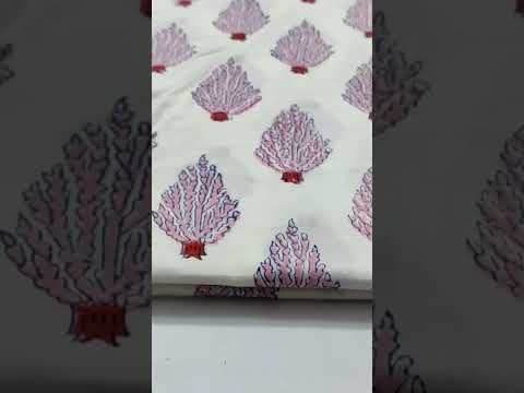 Flower Hand Block Printed Cotton Sanganeri Print Fabric