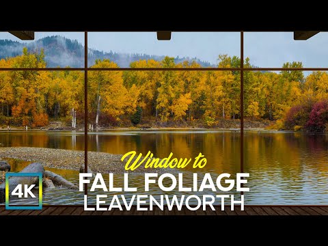 4K Virtual Window to Autumn Scenery of Waterfront Park, Leavenworth - Fall Foliage & Nature Sounds