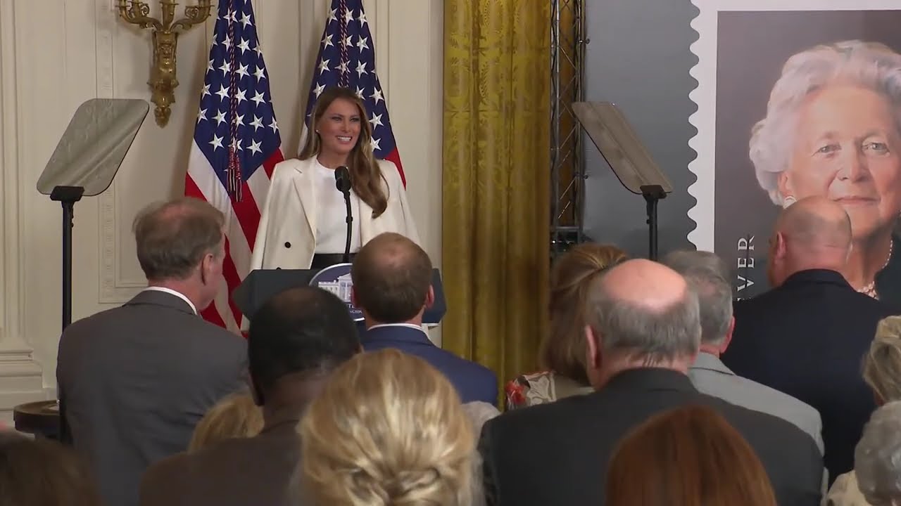 First Lady Melania Trump Participates in a Barbara Bush Stamp Unveiling Event