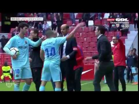 sporting gijon vs barcelona b.sporting gijon coach trips palencia and gets sent to the stands.