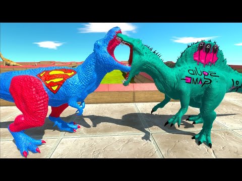 SUPERMAN T-REX vs SQUID GAME SPINO DEATH RUN - Animal Revolt Battle Simulator ARBS