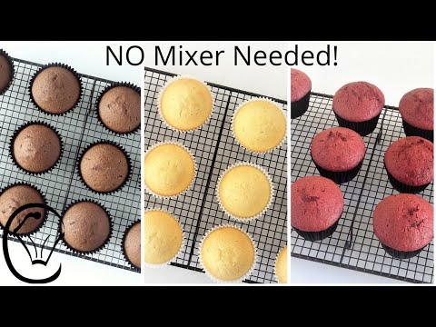 3 EASY CUPCAKES NO Mixer Needed Chocolate Vanilla Red Velvet Soft Light Fluffy BEST Cupcakes Ever