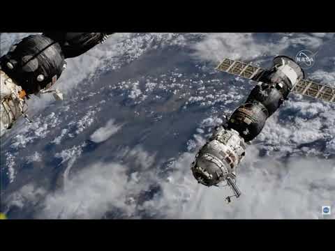 Russian Pirs Docking module and Progress 77 cargo spacecraft separate from the ISS