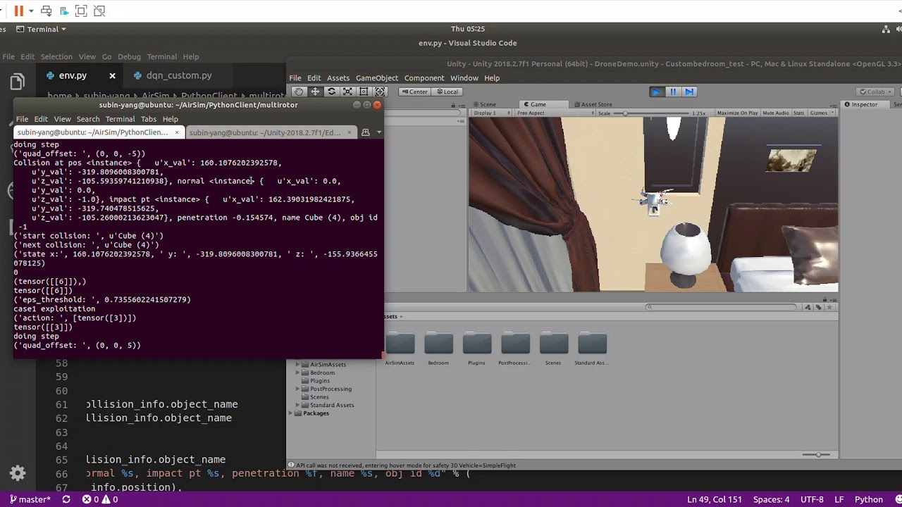 Airsim Unity Reinforcement Learning Quadrotor Pytorch